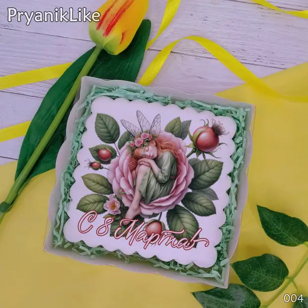 Пряник квадратный (девочки и цветы) (10-10 см.)